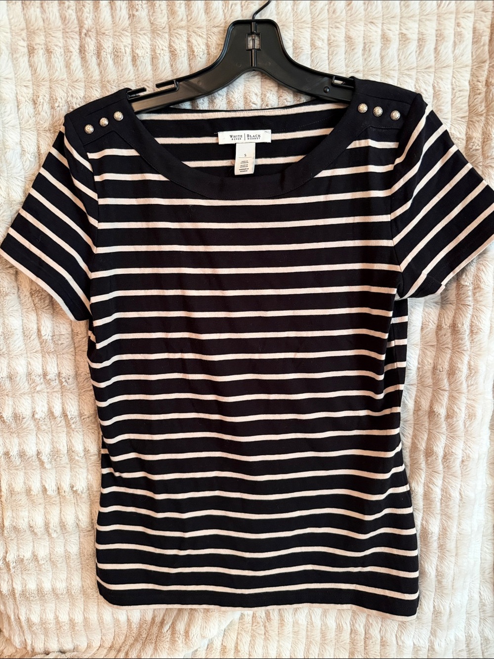 White House Black Market Black & White Striped Short-Sleeve Top